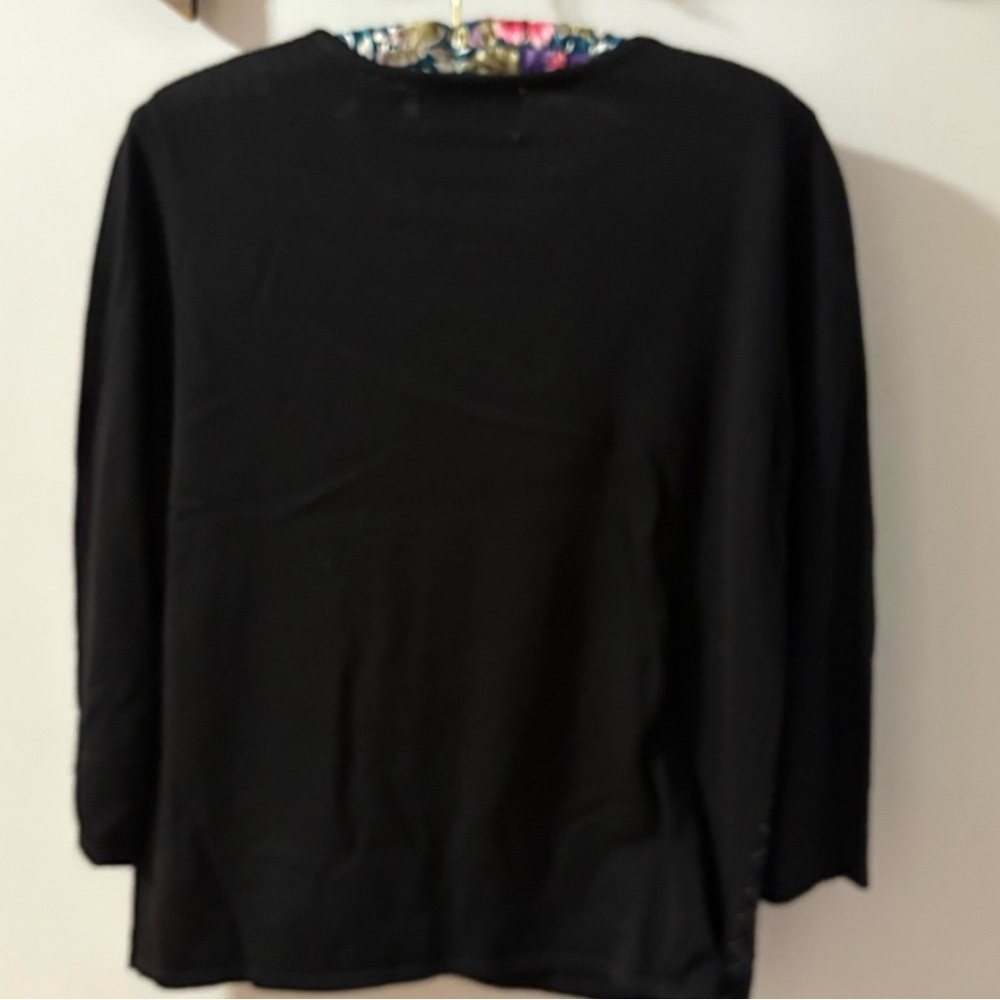 Alfred Dunner black 3/4 sleeve sweater diamond beads rhinestones PS Petite Small - Picture 5 of 8